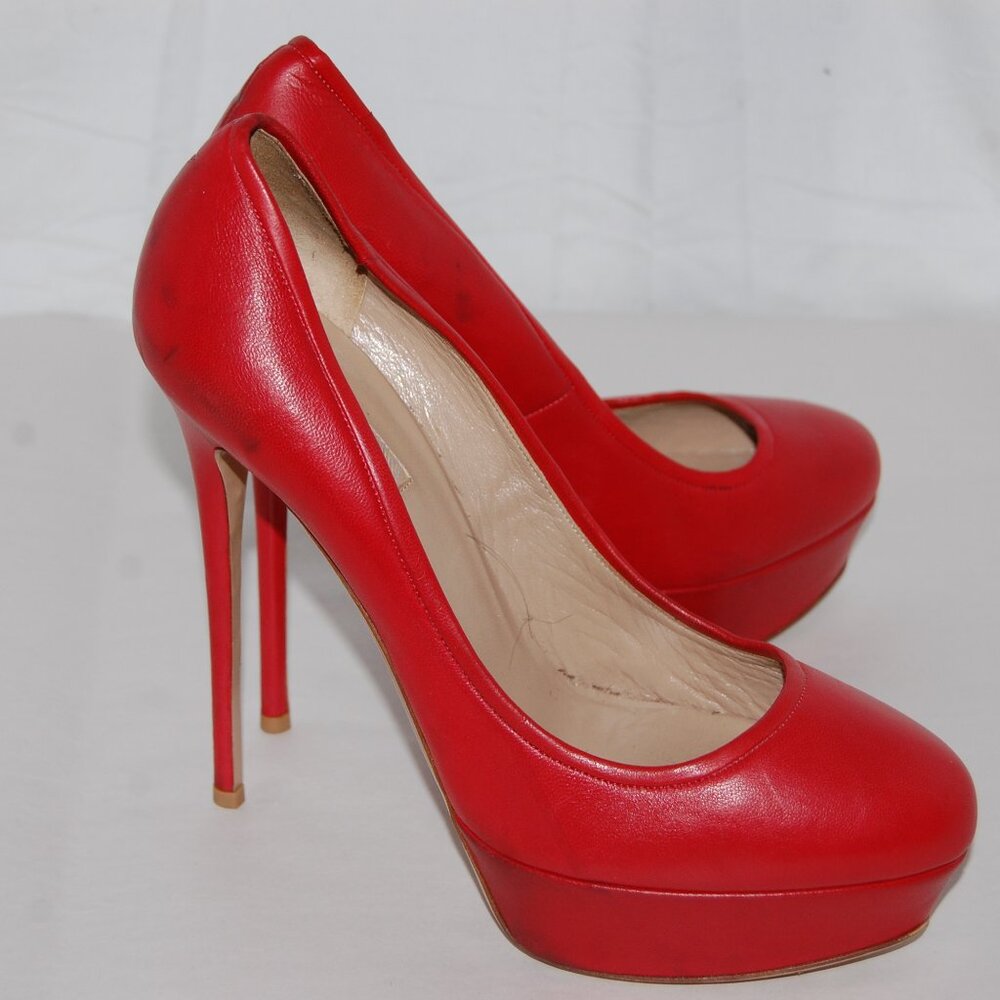 40.5US 10❤️ VALENTINO Red Leather Platform High Heels Pumps ITALY - Picture 7 of 16